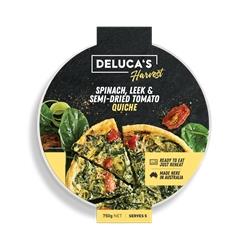 DELUCA'S FAMILY QUICHE SPINACH, LEEK & SEMI-DRIED TOMATO (HARVEST)) 750G 4C