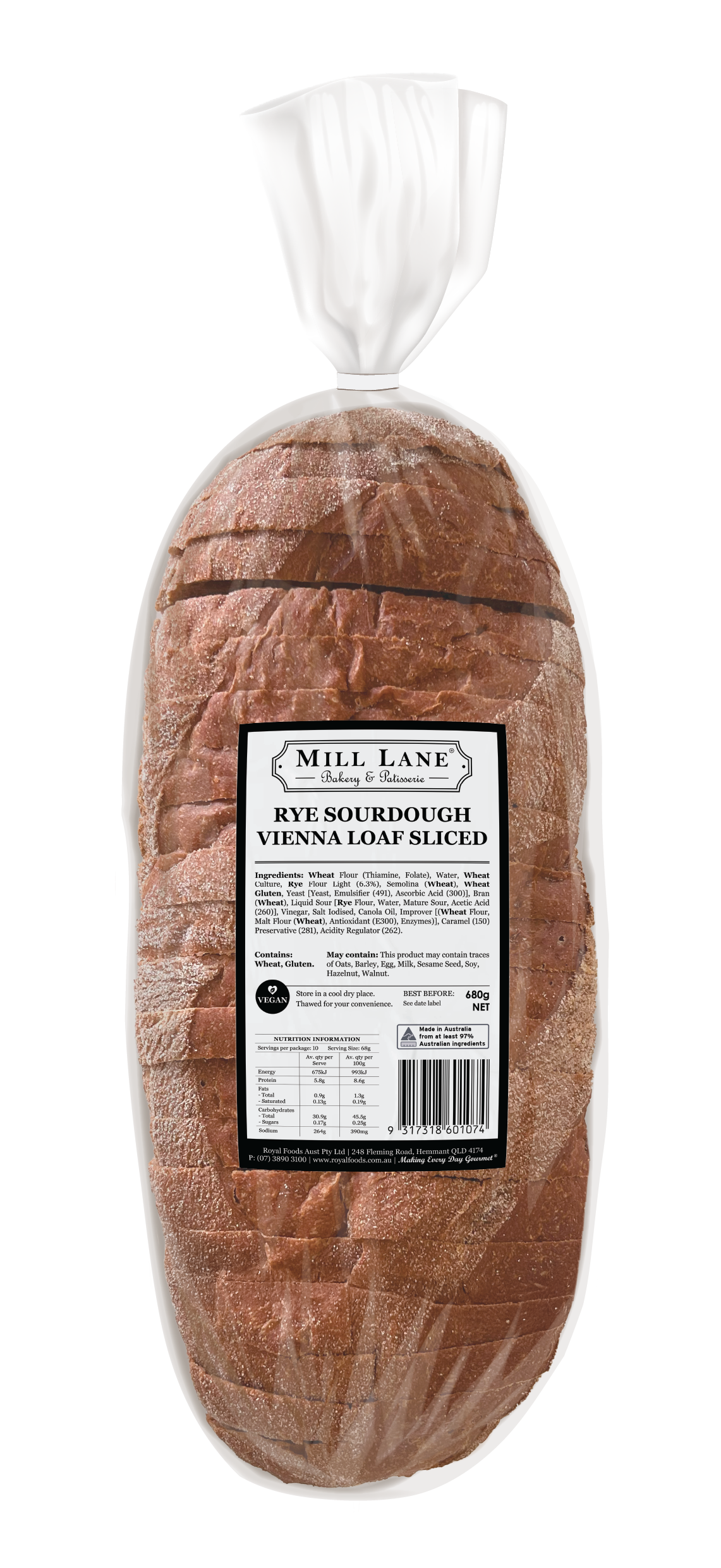 Miell Rye MILL SOURDOUGH RYE 680g 6C Mill Lane Sliced Sourdough - Royal Foods ...